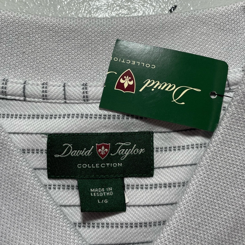NWT David Taylor Mens Polo Golf Shirt Size Large White Grey - Picture 4 of 6